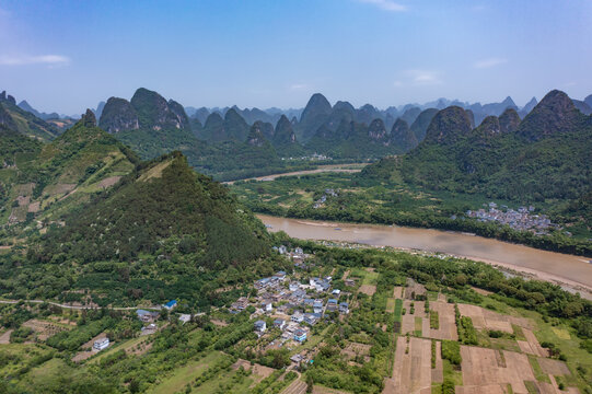 航拍广西桂林阳朔桂林山水