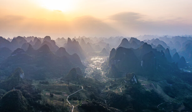 航拍广西桂林阳朔桂林山水