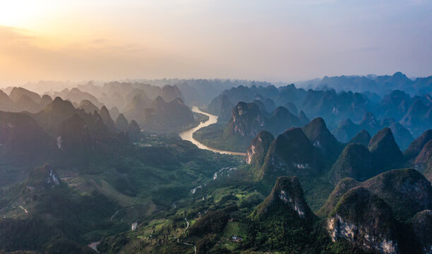 航拍广西桂林阳朔桂林山水