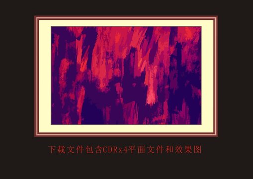 油画底纹线条红色挂画