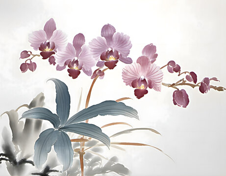 蘭花古風(fēng)水墨寫意花卉