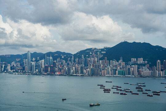 香港港岛全景与维多利亚港