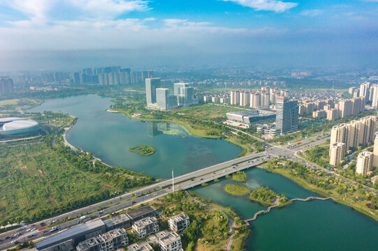 航拍浙江嘉興市城市風(fēng)光