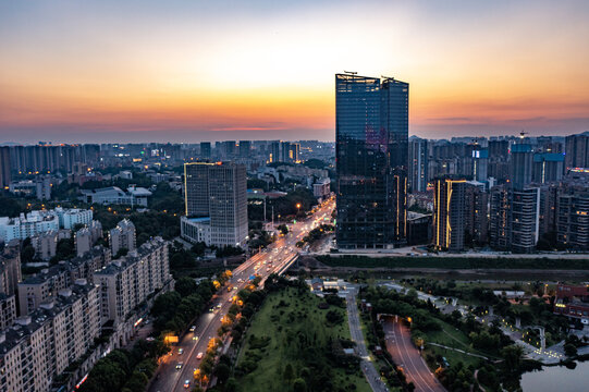 航拍湖南长沙岳麓区城市夜景