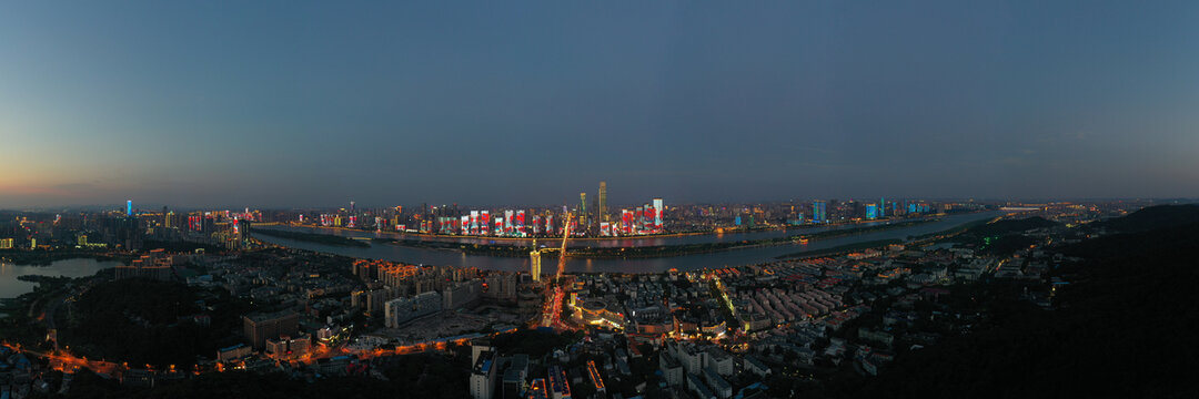 航拍湖南长沙岳麓区城市夜景