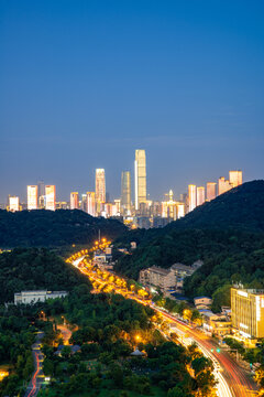 航拍湖南长沙岳麓区城市夜景