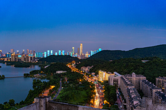 航拍湖南长沙岳麓区城市夜景