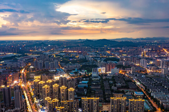 航拍湖南长沙梅溪湖夜景