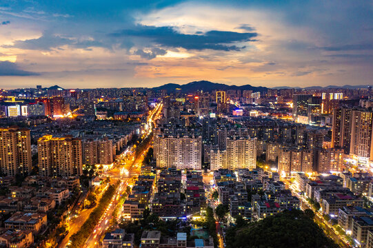 航拍湖南长沙梅溪湖夜景