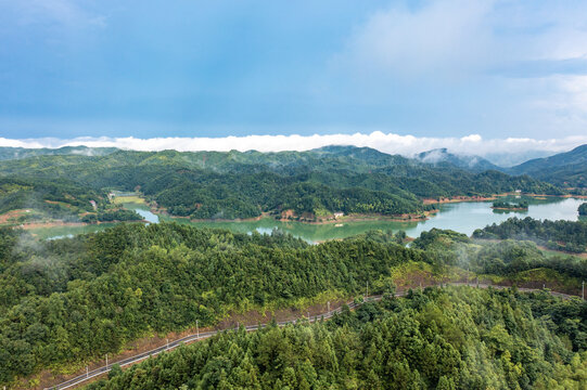 航拍湖南长沙浏阳清江水库