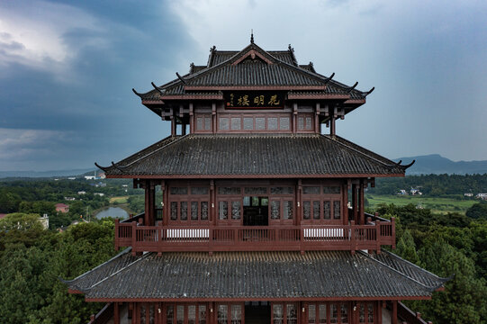 航拍湖南长沙宁乡花明楼景区