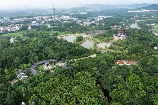 航拍湖南长沙宁乡花明楼景区