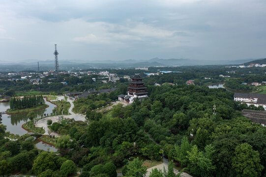 航拍湖南长沙宁乡花明楼景区