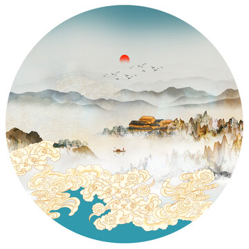 祥云山水插画