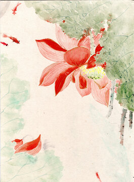 手繪國(guó)風(fēng)國(guó)畫荷花1200d