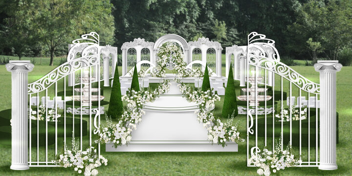 白绿色欧式户外花园婚礼效果图
