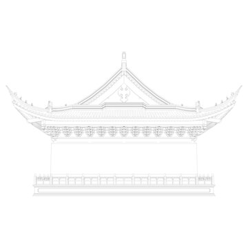 大殿側(cè)立面線(xiàn)稿圖