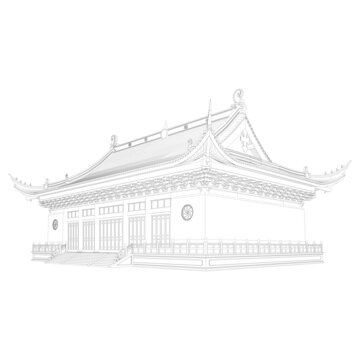 大殿軸測線稿圖