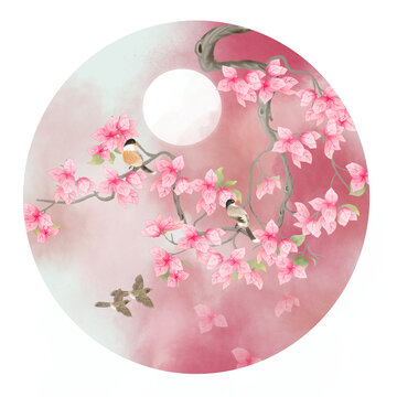 水彩三角梅插畫