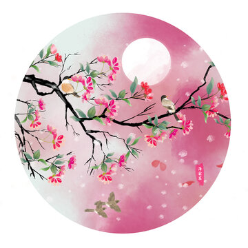 唯美海棠花插畫