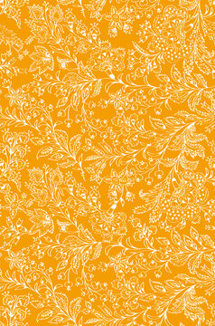 橘黄底米色线条花