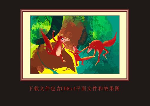 水彩油畫筆刷狐貍裝飾畫