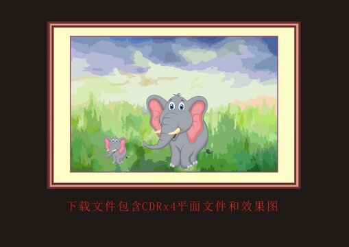 筆刷大象草原大象油畫卡通