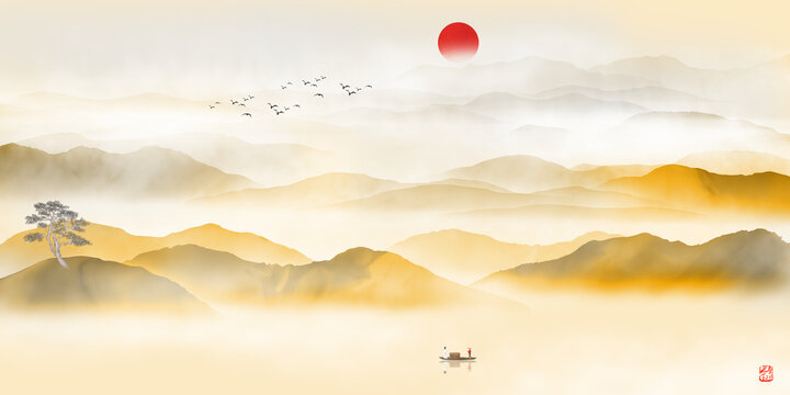 金色山水畫