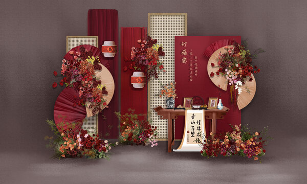 紅色復(fù)古訂婚宴