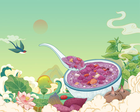 紫薯魔芋代餐粥國風(fēng)插畫