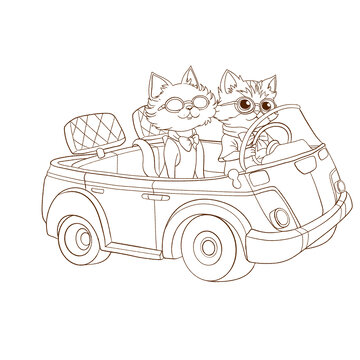 貓咪開車線稿