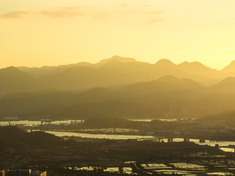 珠海斗门乡村风光夕阳航拍