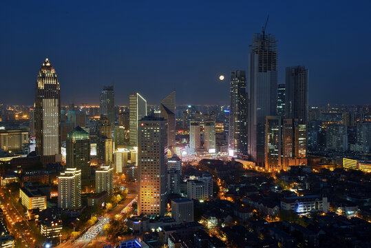 天津小白楼城市建筑风光夜景