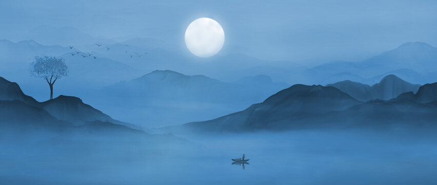 月涌大江流山水畫