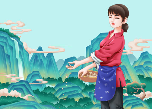 山水風(fēng)景手繪人物插畫(huà)