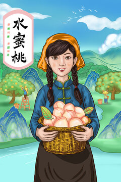 水蜜桃包裝插畫