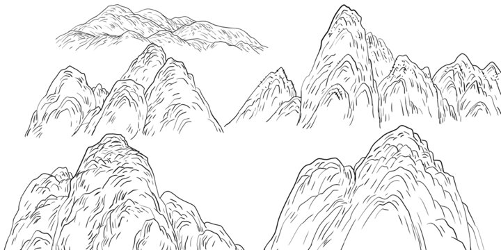 國潮山水線稿