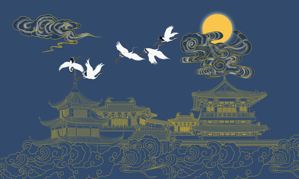 樓閣刺繡裝飾畫(huà)