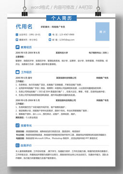 簡歷互聯(lián)網網絡推廣求職簡歷