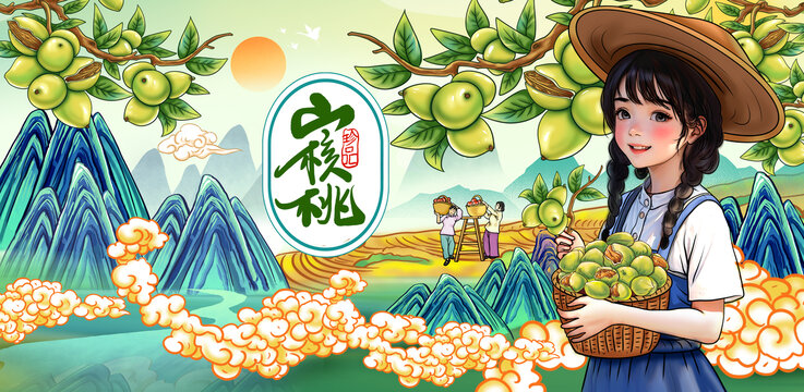 核桃包裝插畫