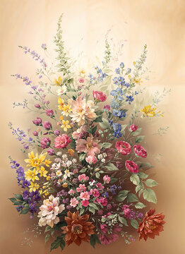 復(fù)古風(fēng)格水彩獨(dú)幅花卉