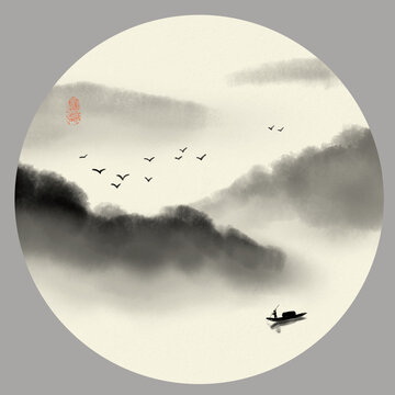 禪意風景水墨裝飾畫