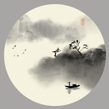 禪意風(fēng)景水墨裝飾畫(huà)