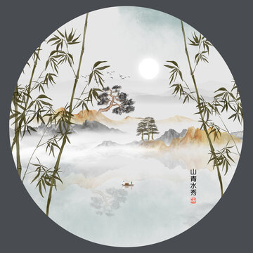 竹子山水装饰画