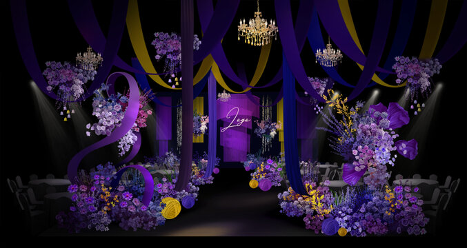蓝紫色布幔婚礼