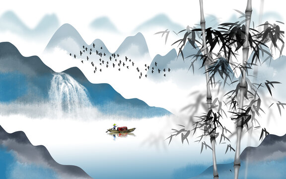 墨竹山水畫