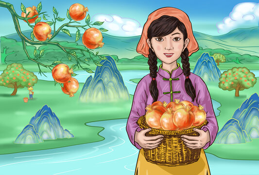 石榴水果包裝禮盒插畫