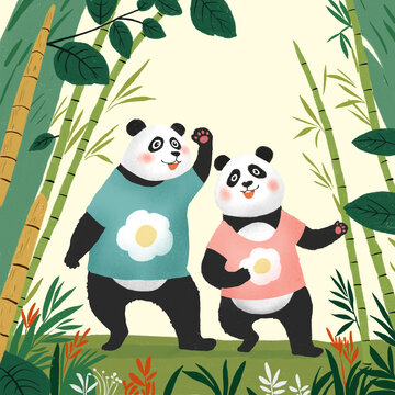 熊猫手绘插画