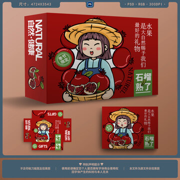 手繪卡通石榴水果包裝禮盒設(shè)計(jì)