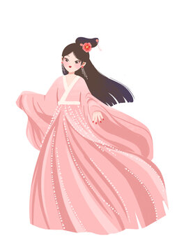 國潮插畫古風(fēng)粉色衣服女子